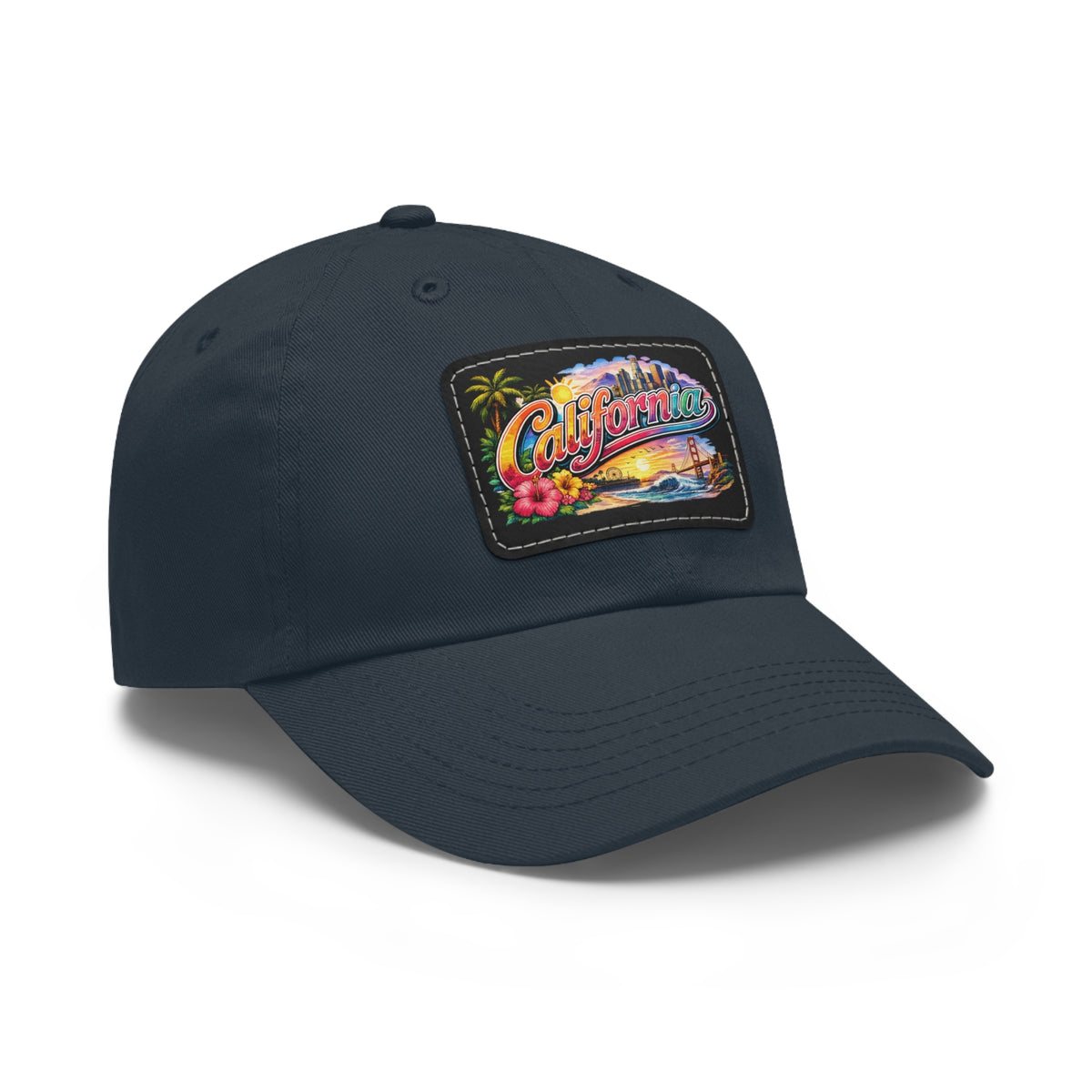 California Beach Patch Dad Hat | Leather Rectangle Patch