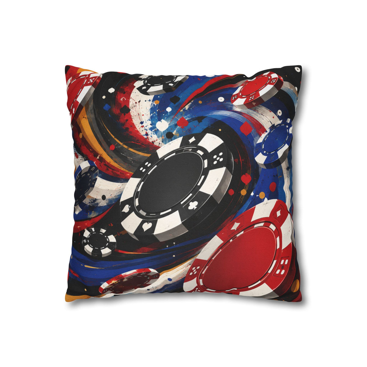 Casino Chip Art Pillowcase — Abstract Poker Chips Red White Blue Accent