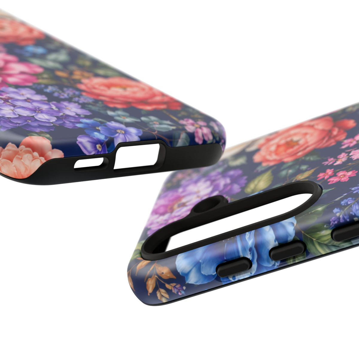 Floral Tough Phone Case – Vibrant Garden Flowers on Navy