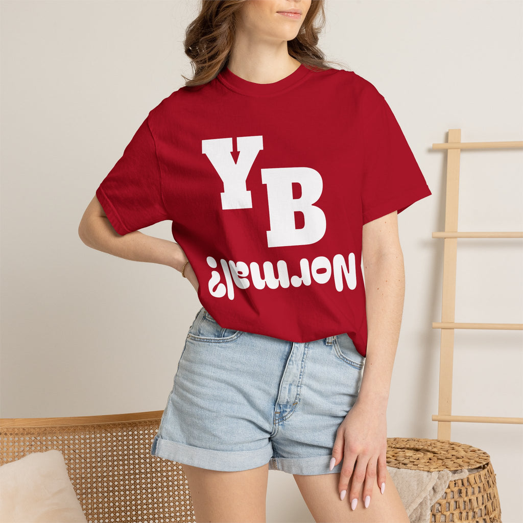 Funny 'YB ¿Normal?' Graphic T-Shirt — Upside-Down Retro Typography Tee