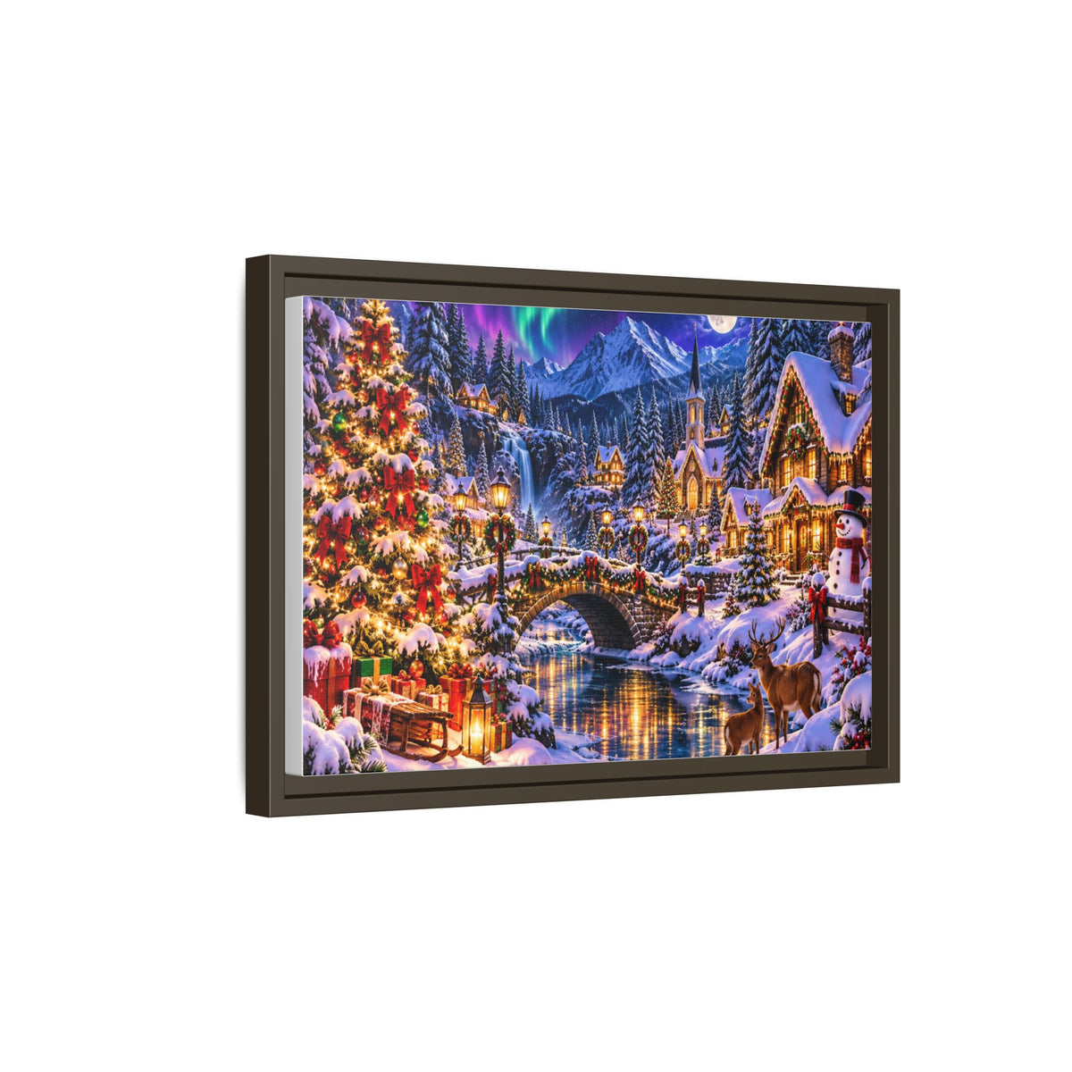 Framed Matte Canvas - Cozy Christmas Village Winter Night Wall Art