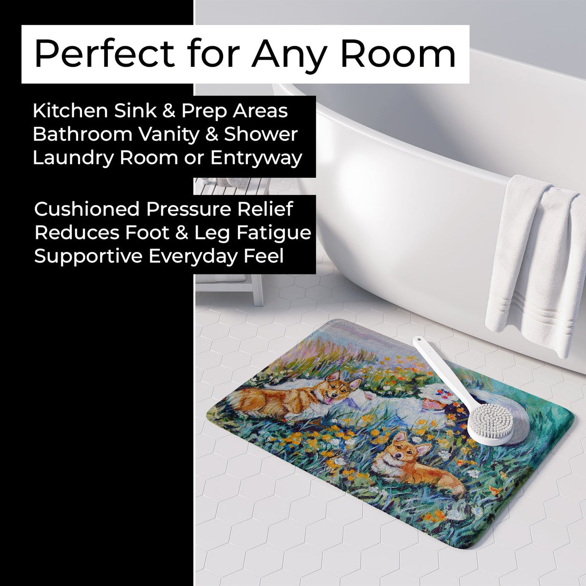 Corgi Classics Memory Foam Kitchen Mat Machine Washable Anti-Fatigue Cushion Comfort Bath or Kitchen Rug