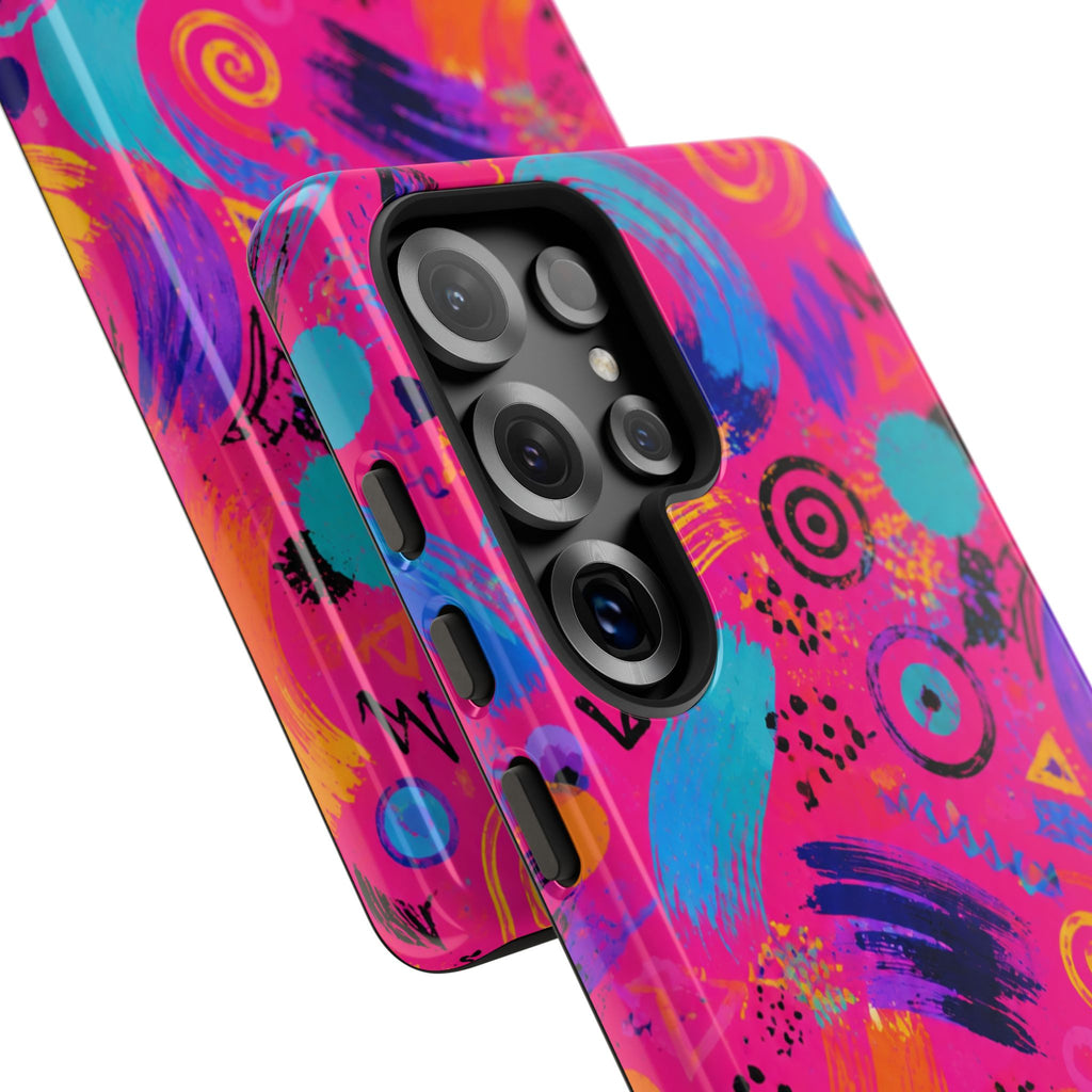 Neon Retro Abstract Tough Phone Case — 80s Brushstroke Pattern