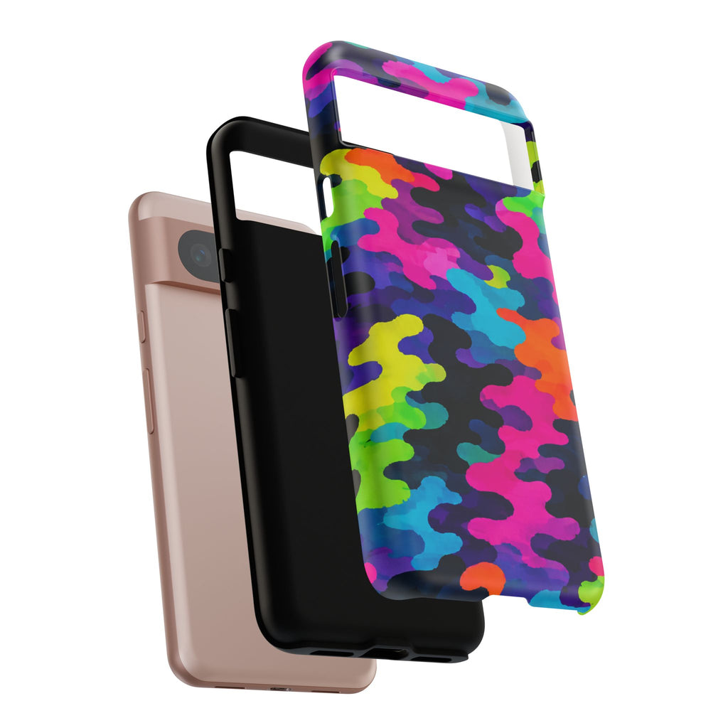 Neon Camo Tough Phone Case — Bright Rainbow Protective iPhone Cover