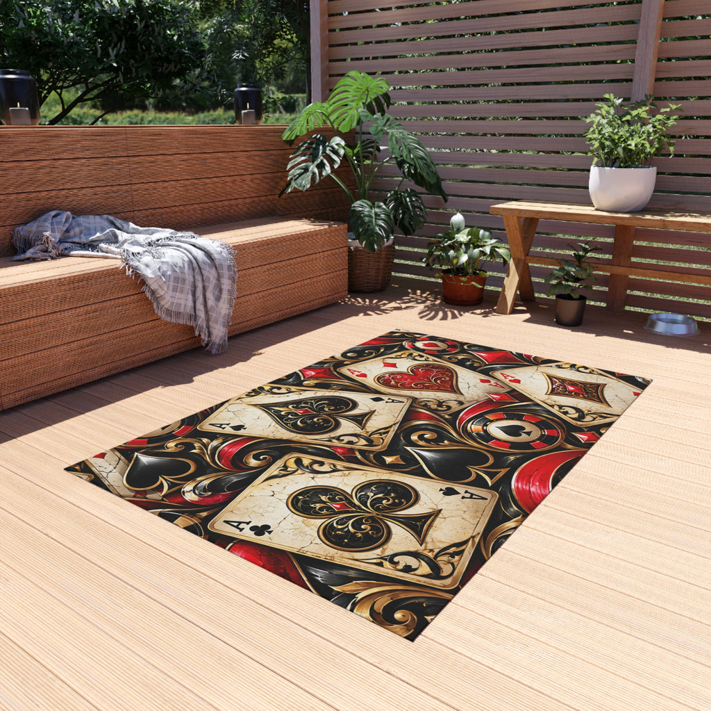 Vintage Playing Cards Outdoor Rug — Casino Poker Patio Mat
