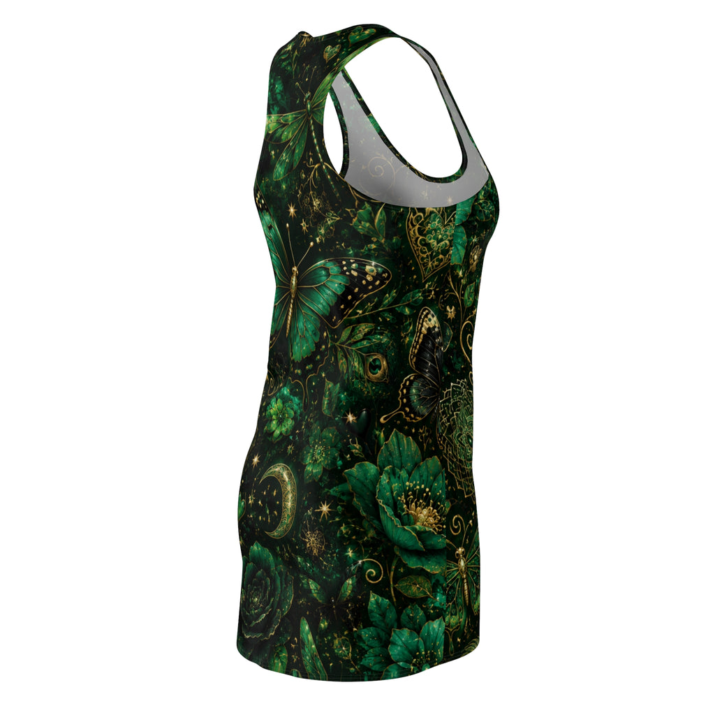 Emerald Butterfly Moon Racerback Dress | Floral Celestial Print
