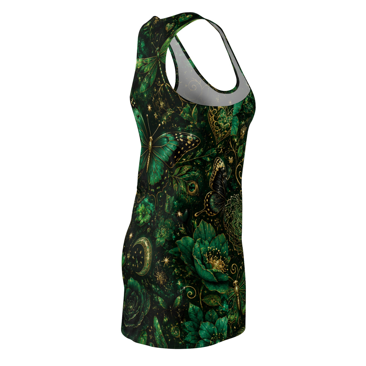 Emerald Butterfly Moon Racerback Dress | Floral Celestial Print