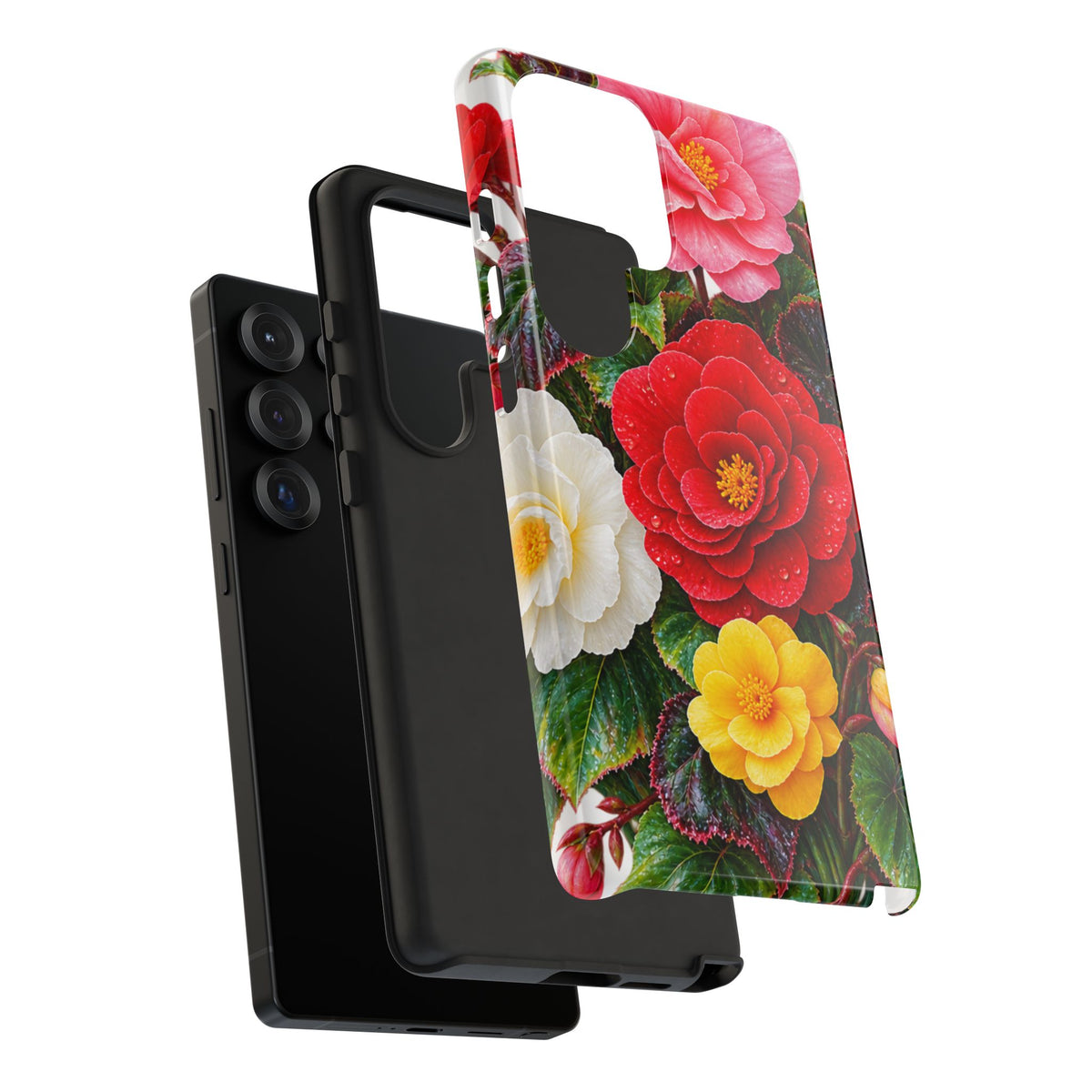 Floral Begonia Phone Case — Vibrant Red, Pink & Yellow Blossom Protective Cover