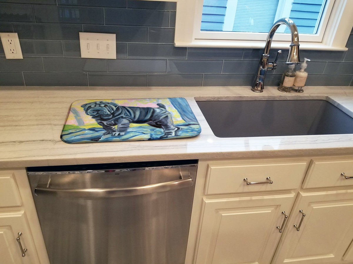 Blue Shar Pei Dish Drying Mat Absorbent Dish Drying Mat Pad for Kitchen Counter Dish Drainer Mat for Countertop, 14 x 21", Multicolor