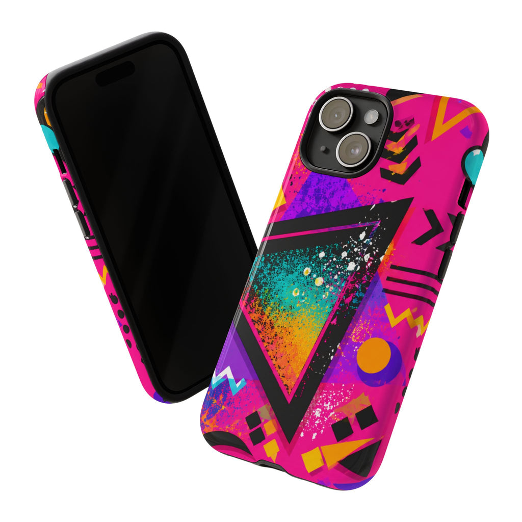 Retro 80s Geometric Phone Case — Neon Triangle Tough Case