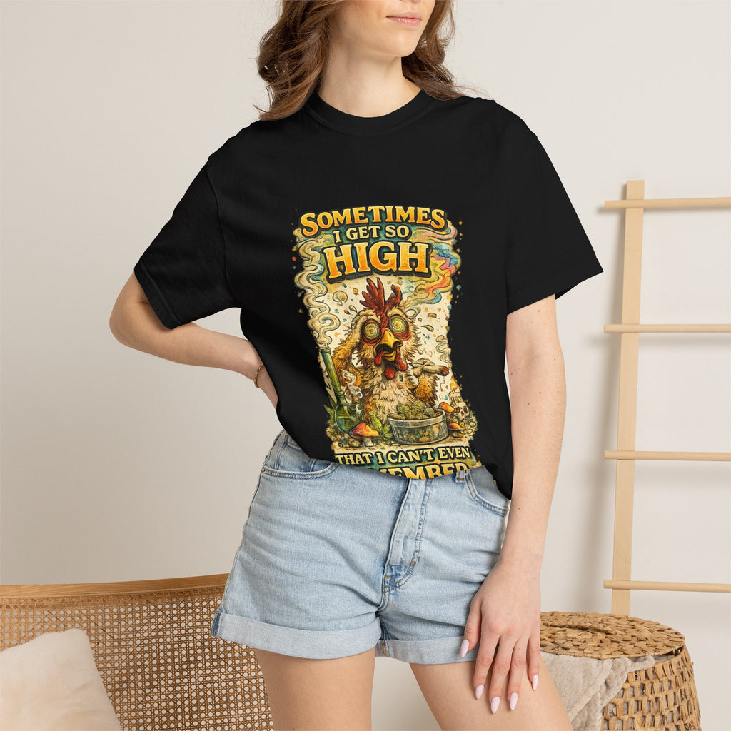 Sometimes I Get So High chicken illustration T-shirt | psychedelic farm design