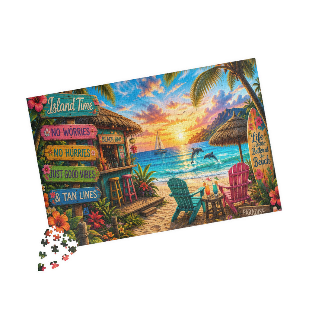 Tropical Beach Sunset Puzzle — Island Time Scenic Jigsaw (110/252/520/1014 pcs)