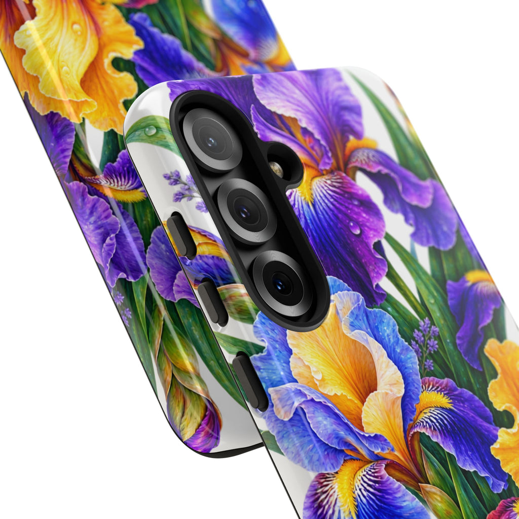Floral Iris Tough Phone Case — Colorful Watercolor Iris Protective Cover