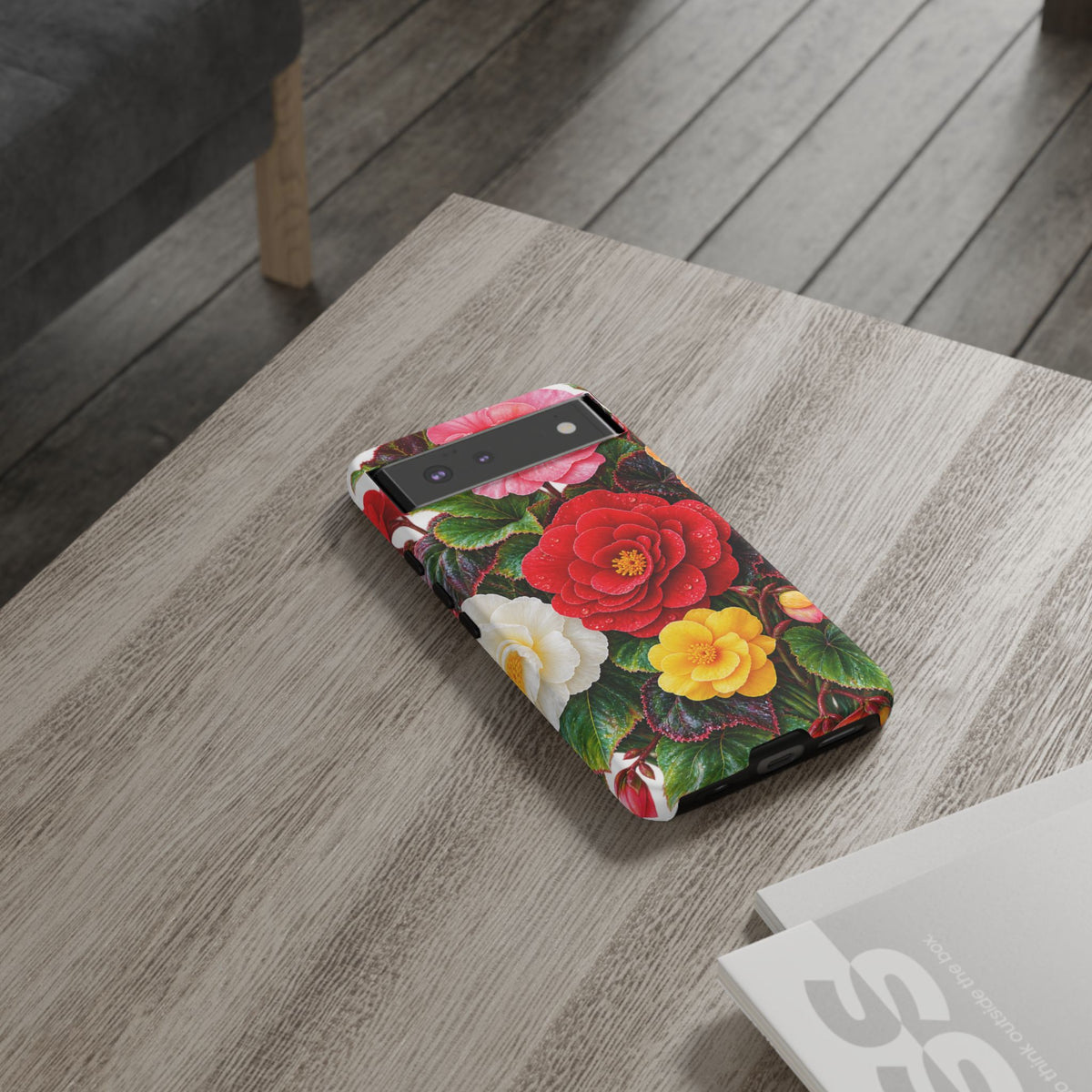 Floral Begonia Phone Case — Vibrant Red, Pink & Yellow Blossom Protective Cover