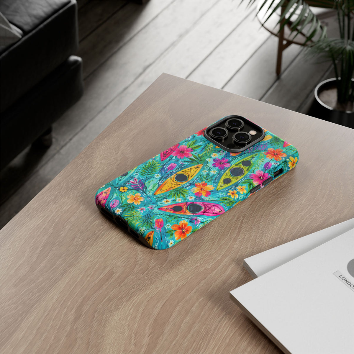 Tropical Kayak Phone Case – Colorful Floral Waterproof Pattern