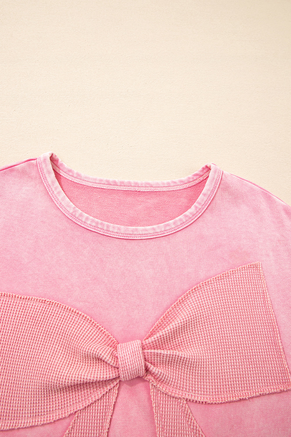 Solid Bow Patchwork Mineral Wash Sweatshirt