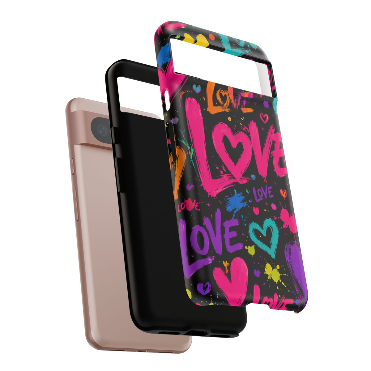 Phone Case — Neon Graffiti "Love" Hearts Protective Tough Case
