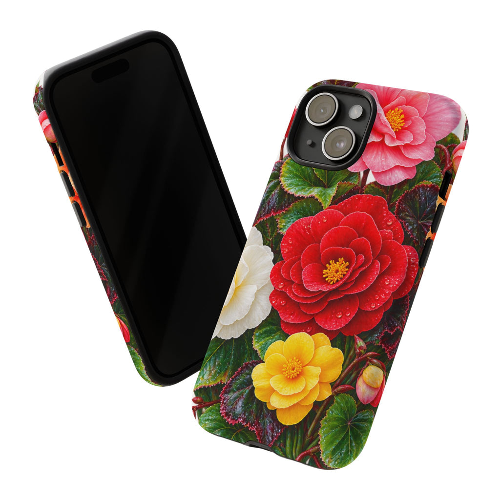 Floral Begonia Phone Case — Vibrant Red, Pink & Yellow Blossom Protective Cover