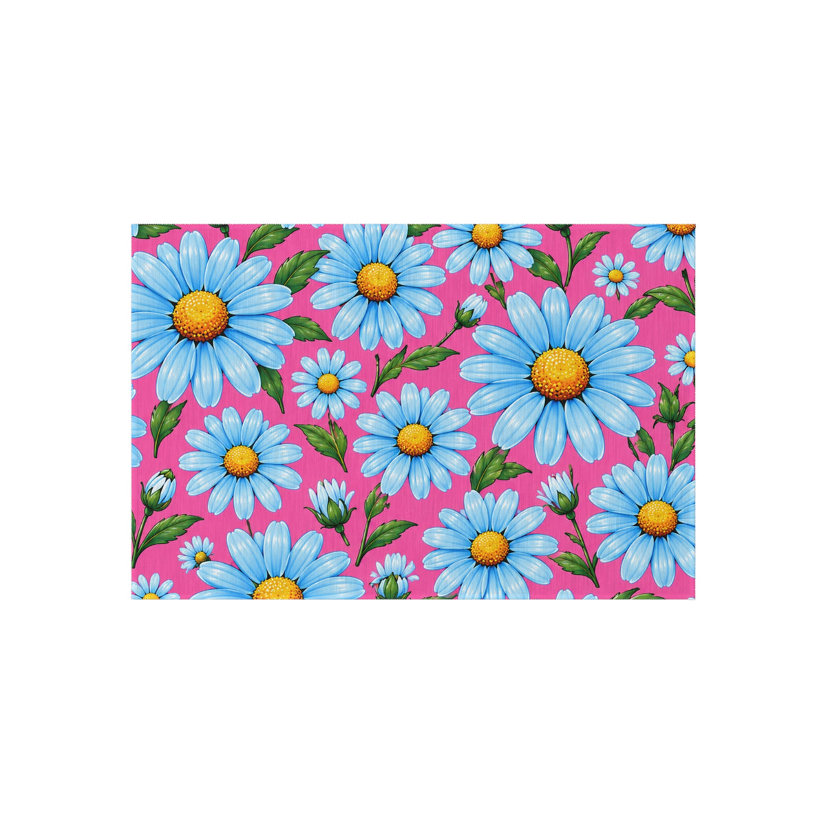 Daisy Bloom Outdoor Rug — Bright Blue Daisies on Pink Patio Mat