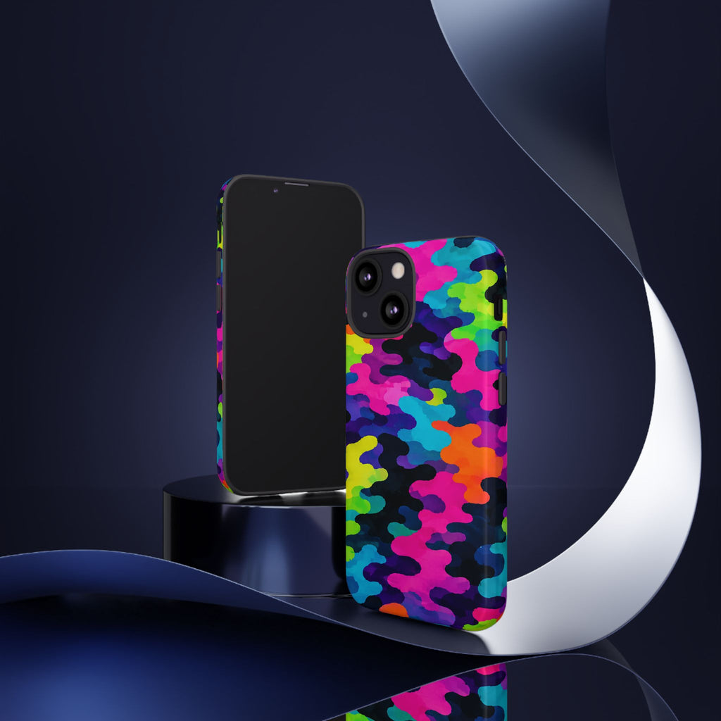 Neon Camo Tough Phone Case — Bright Rainbow Protective iPhone Cover