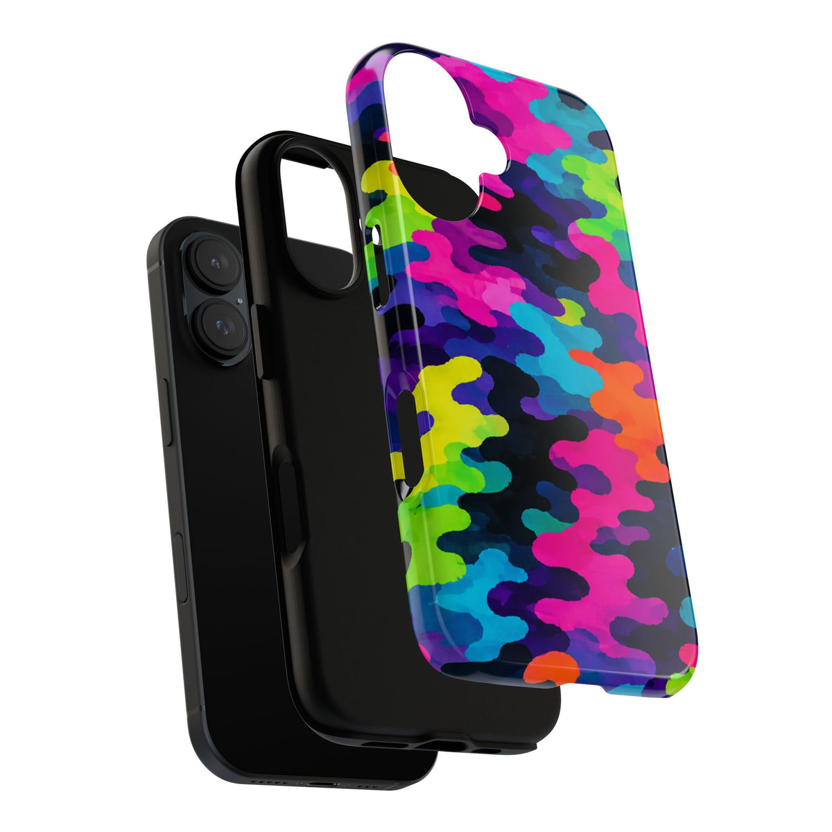 Neon Camo Tough Phone Case — Bright Rainbow Protective iPhone Cover