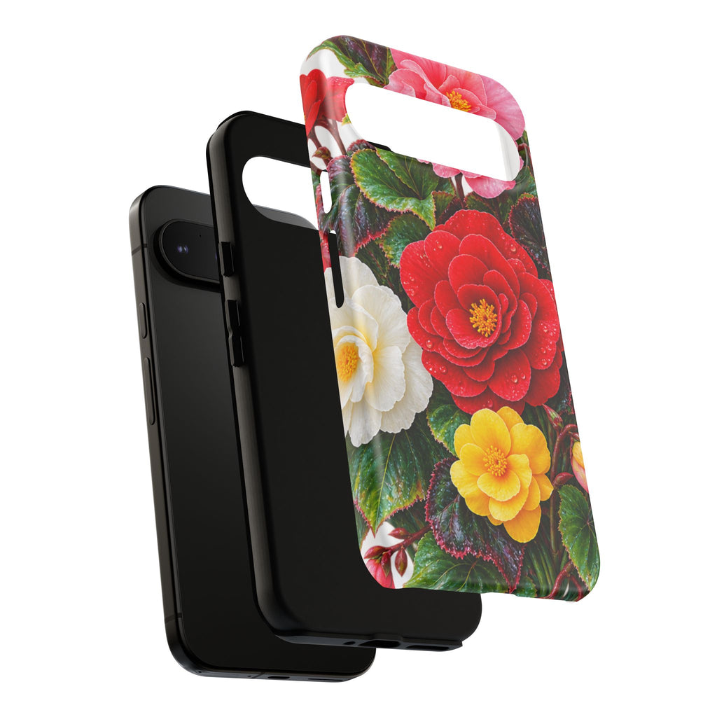 Floral Begonia Phone Case — Vibrant Red, Pink & Yellow Blossom Protective Cover