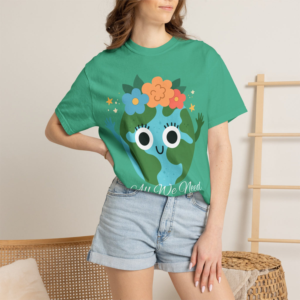 Flower Crown Earth Illustration T-shirt | Cute Planet Graphic