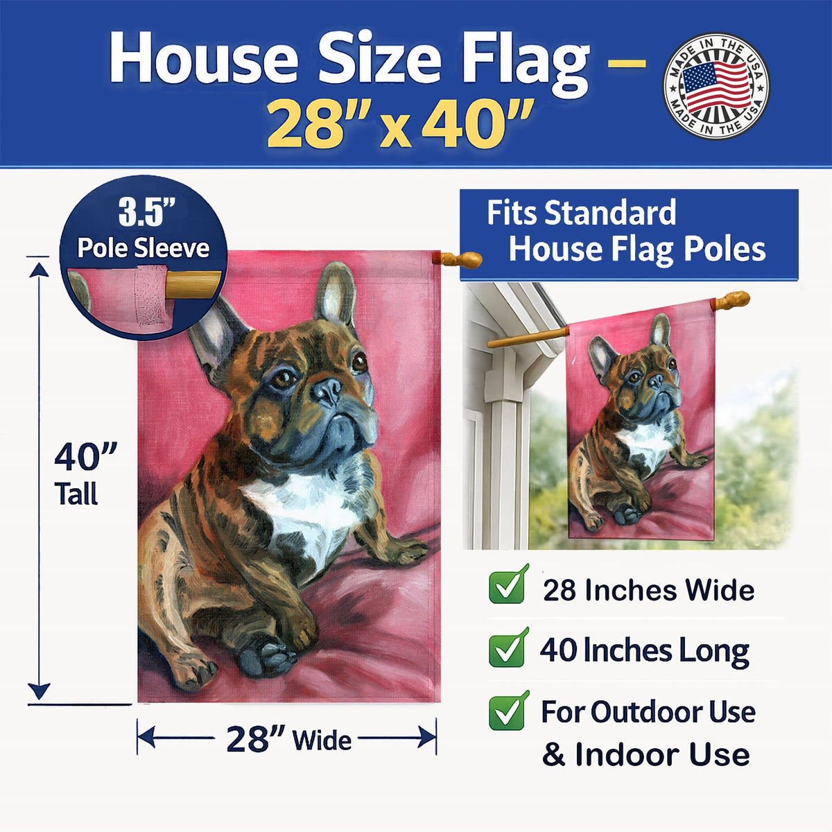 French Bulldog Snuggle House Flag 28x40 Porch Sleeve Pole Decorative Outside Yard Banner Artwork Wall Hanging, Polyester