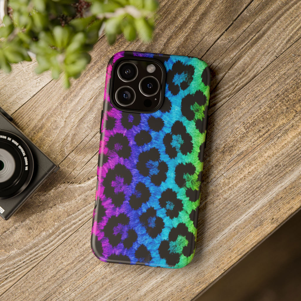 Neon Rainbow Leopard Tough Case – Colorful Animal Print Phone Cover
