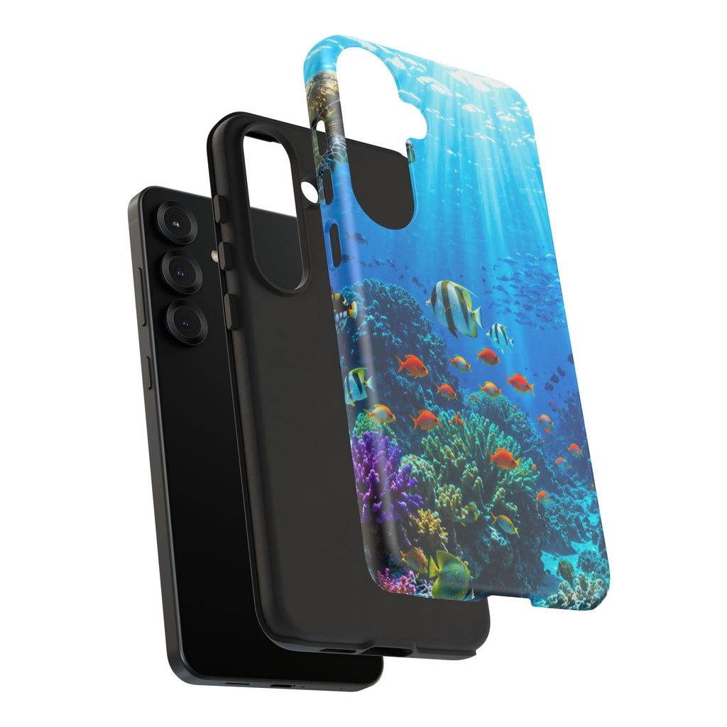 Underwater Ocean Life Tough Phone Case — Coral Reef & Sea Turtle Protective Cover