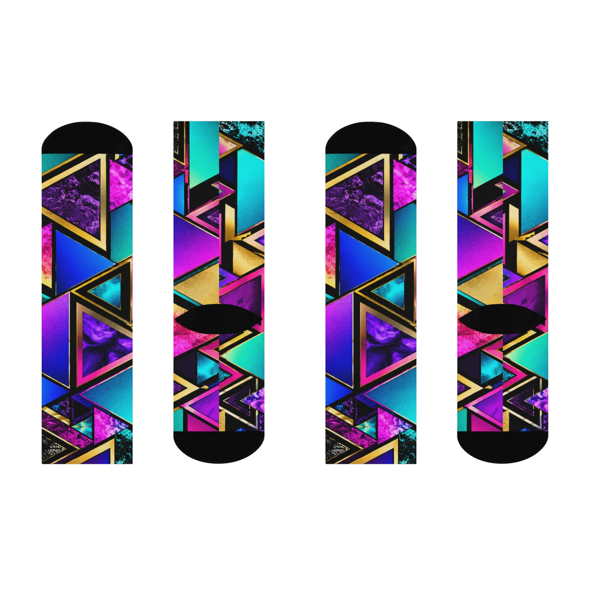 Geometric Neon Crew Socks — Bold Colorful Patterned Cushion Socks