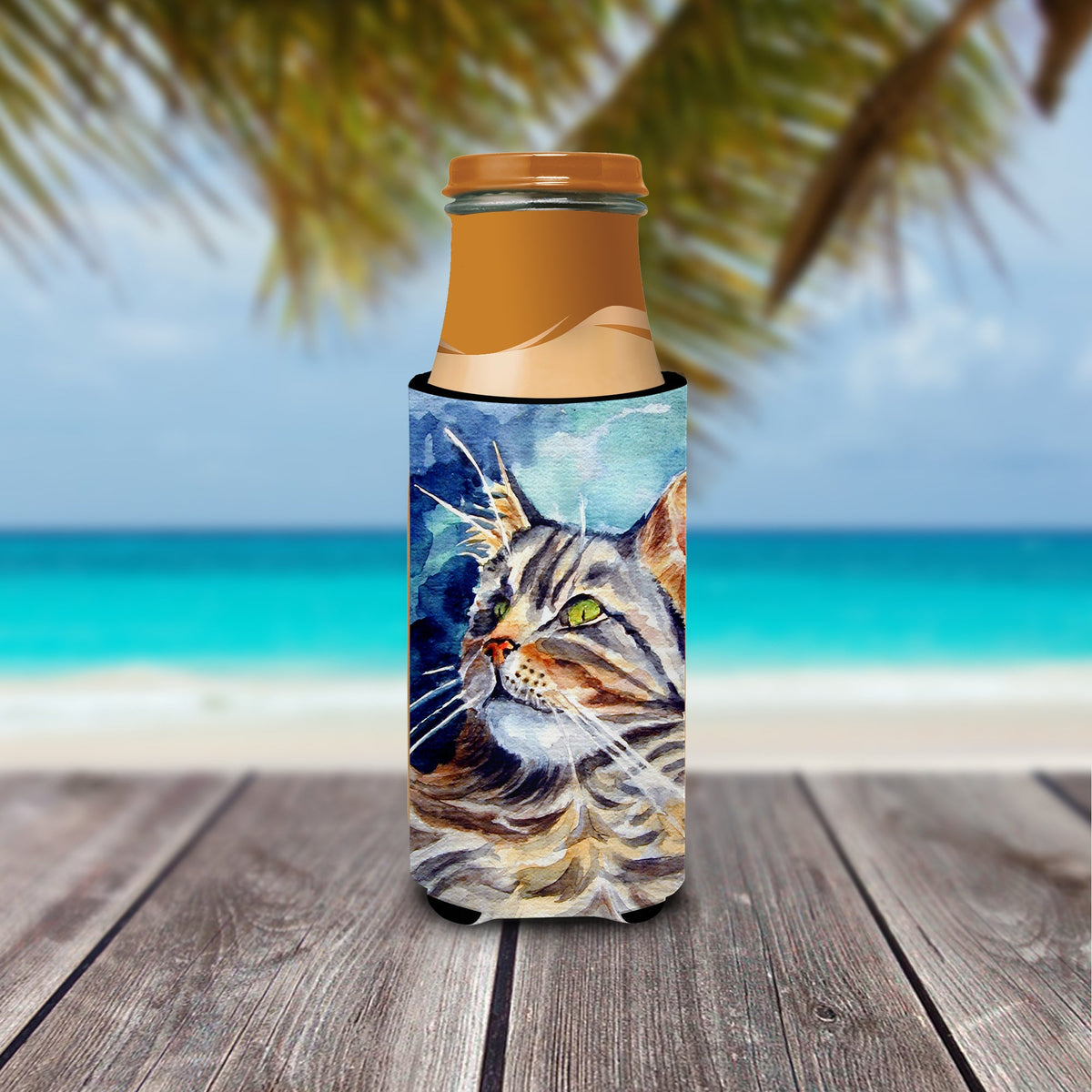 Maine Coon Sissy Slim Can Hugger , Insulated Foam Hugger for 12 oz Slim Cans, Beer Bottles & Water Bottles, Printed in USA