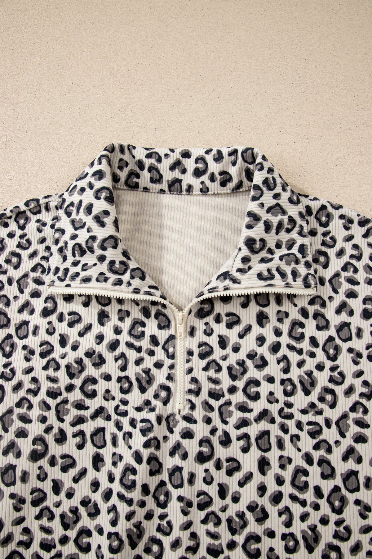 Leopard Corduroy Quarter-Zip Sweatshirt