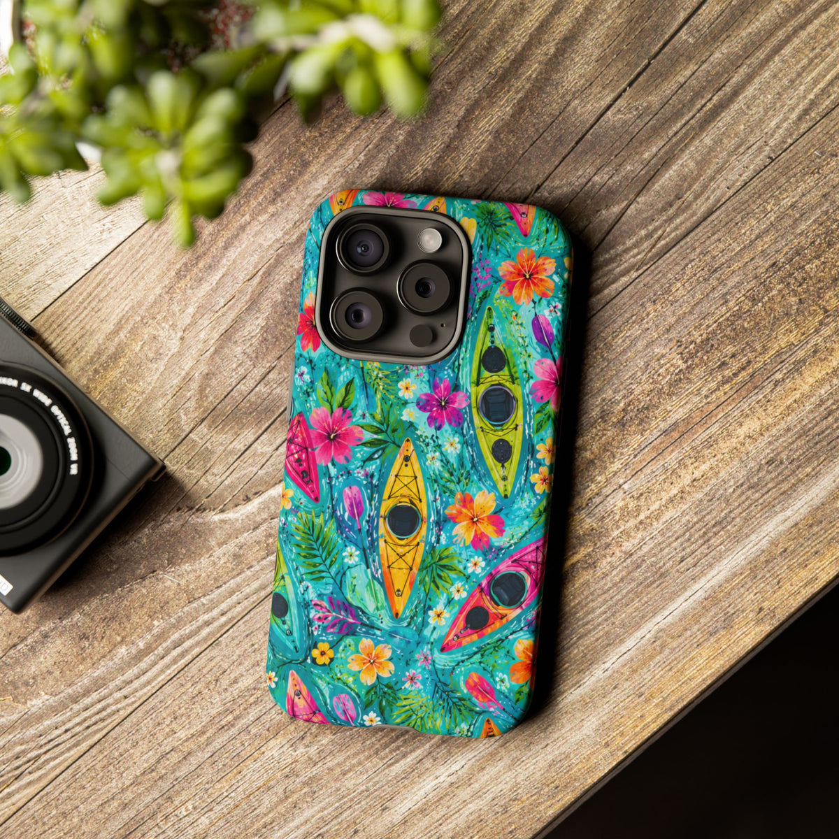Tropical Kayak Phone Case – Colorful Floral Waterproof Pattern