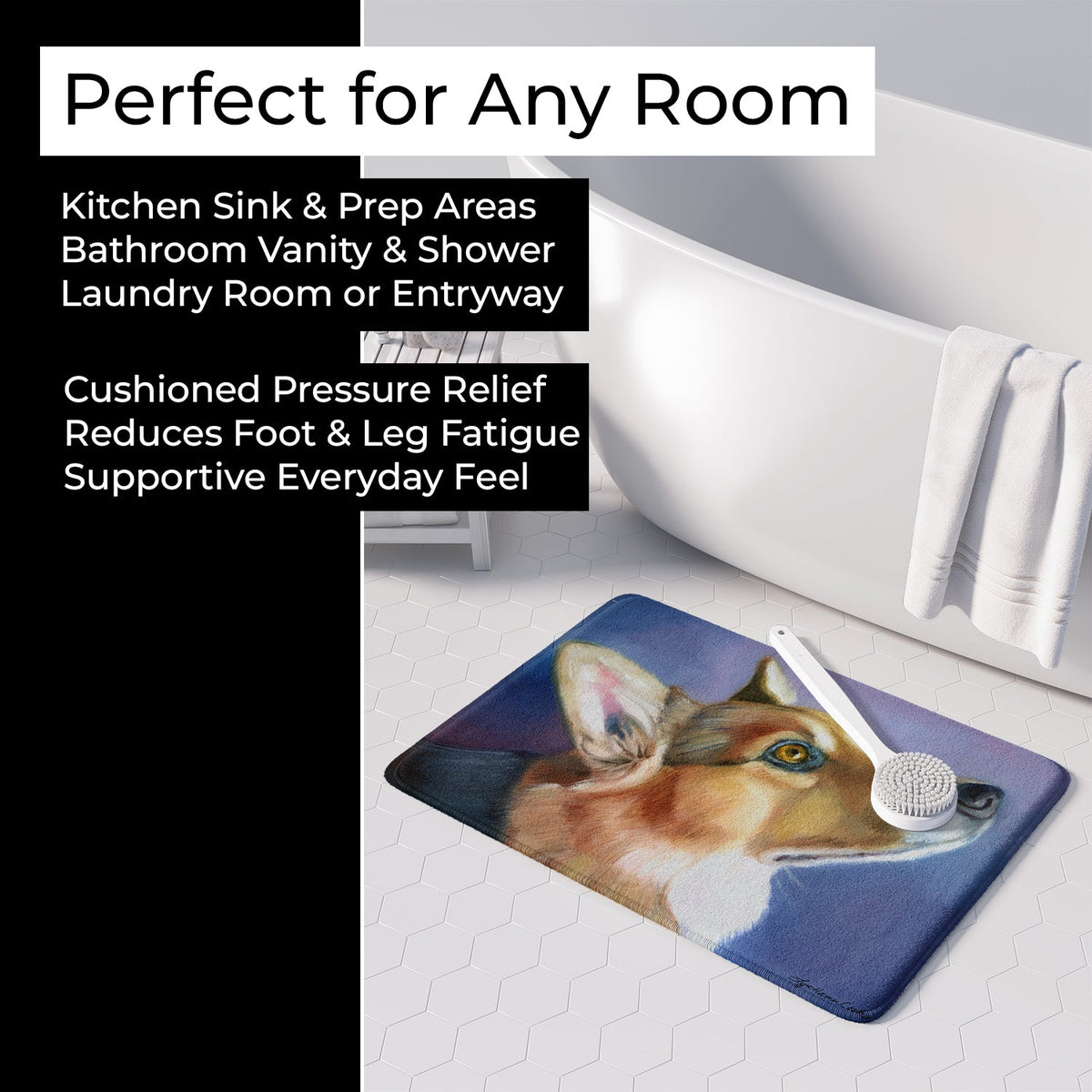 Corgi Devotion Memory Foam Kitchen Mat Machine Washable Anti-Fatigue Cushion Comfort Bath or Kitchen Rug