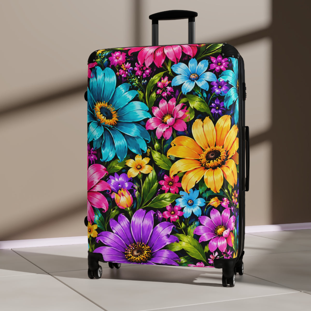 Bright Floral Suitcase – Colorful Flower Print Carry-On Travel Luggage