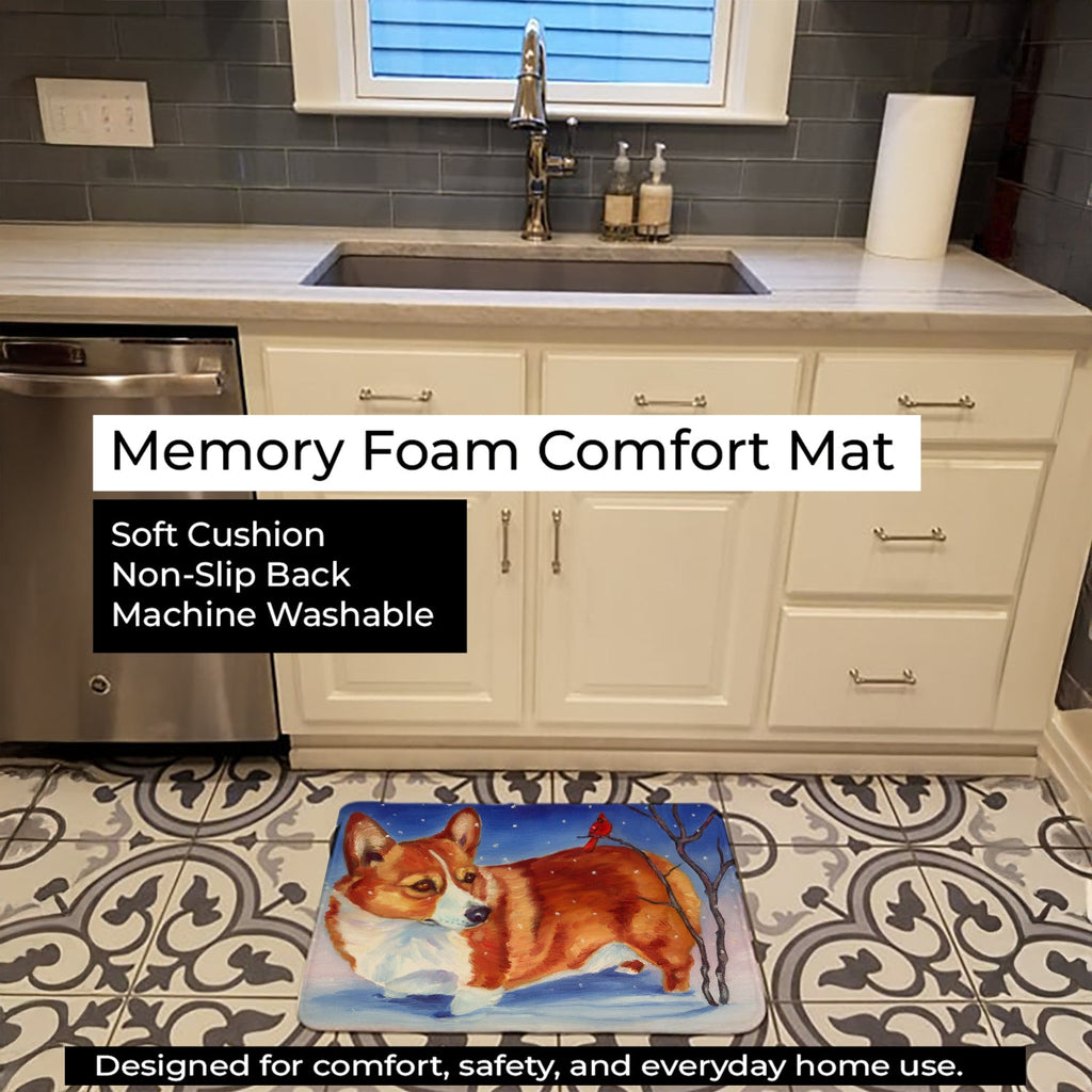 Corgi Cardinal Buddy Memory Foam Kitchen Mat Machine Washable Anti-Fatigue Cushion Comfort Bath or Kitchen Rug