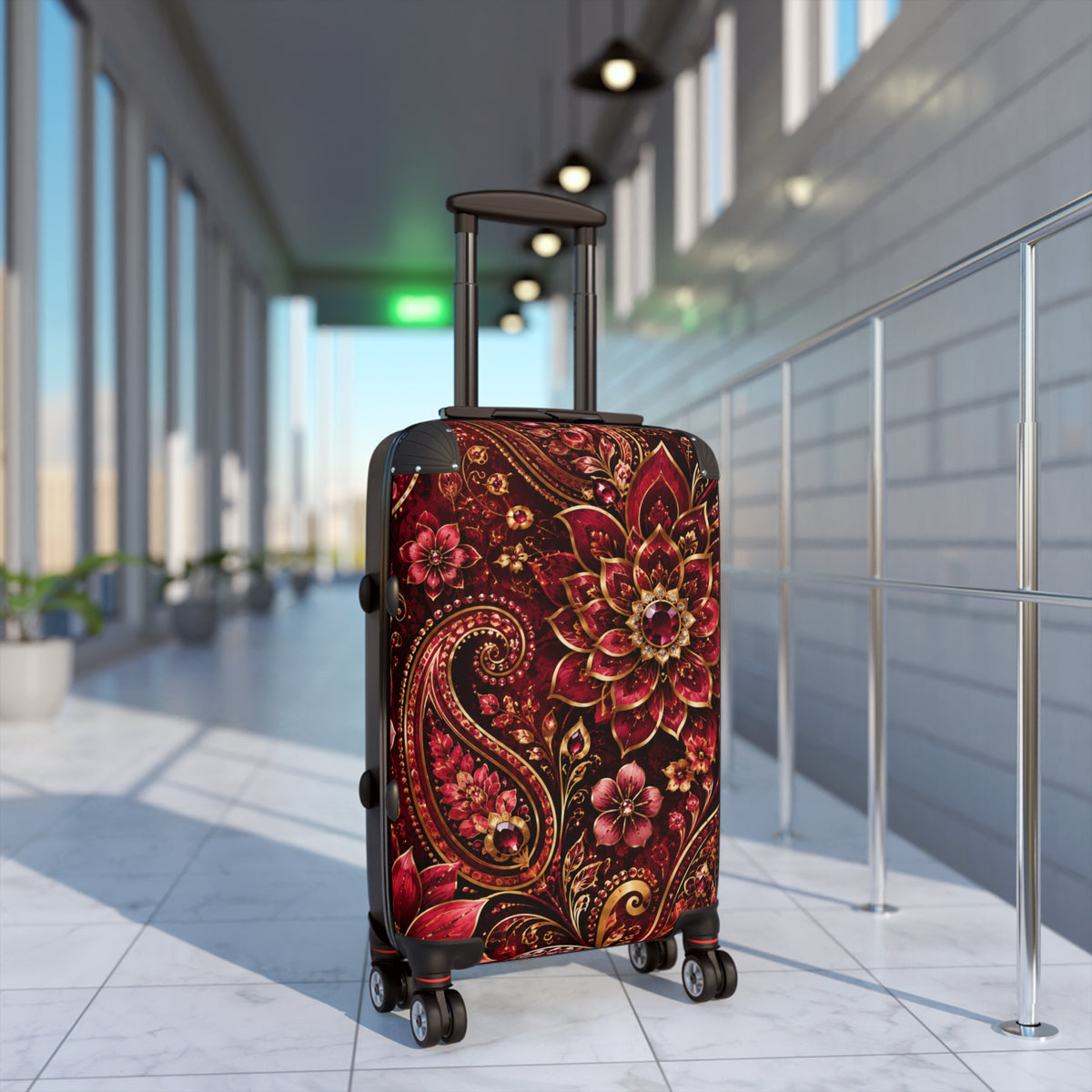 Floral Paisley Carry-On Suitcase – Red Boho Travel Luggage