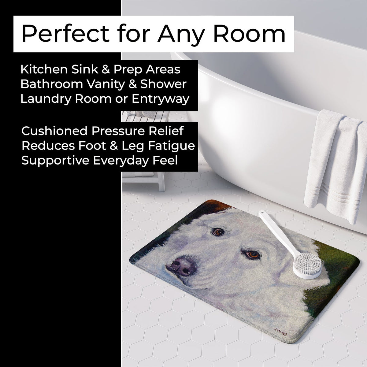 Great Pyrenees Contemplation Memory Foam Kitchen Mat Machine Washable Anti-Fatigue Cushion Comfort Bath or Kitchen Rug