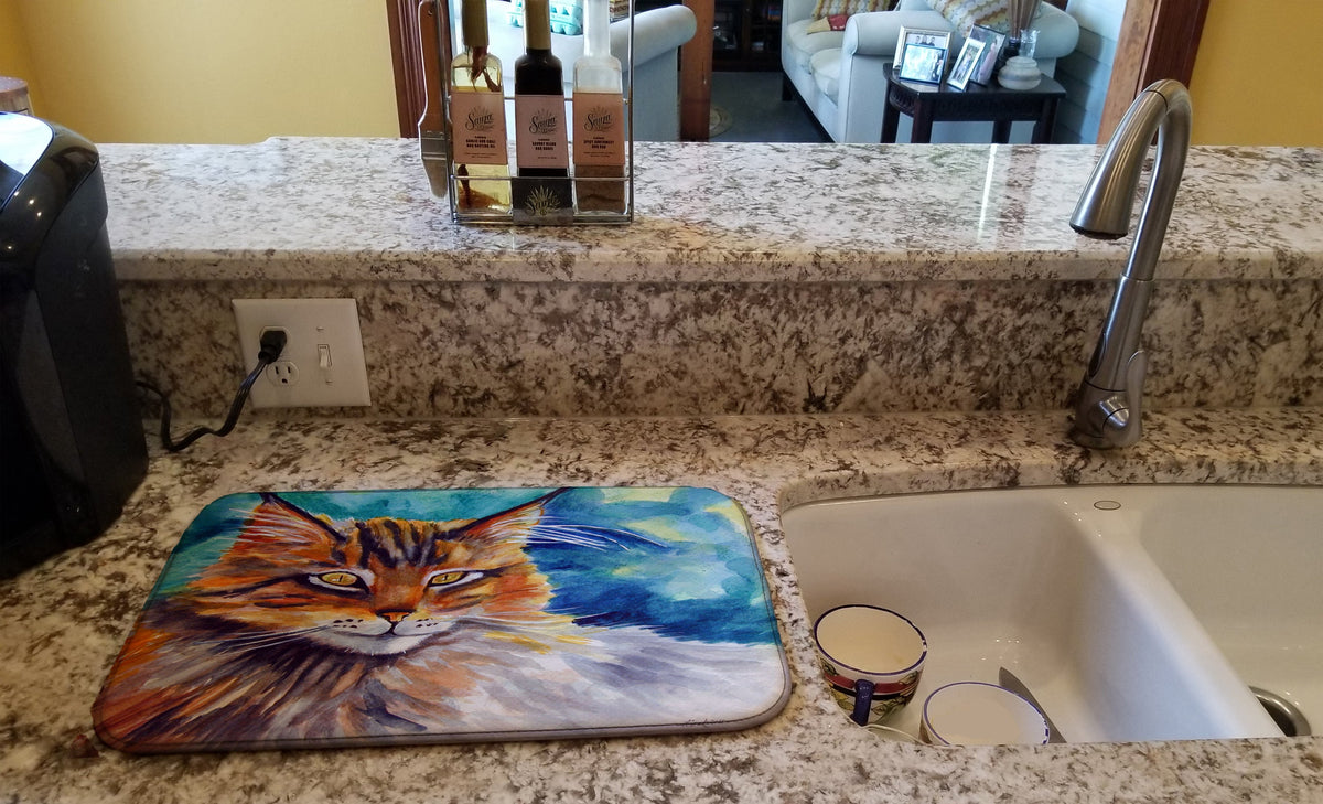 Maine Coon Cat Watching you Dish Drying Mat Absorbent Dish Drying Mat Pad for Kitchen Counter Dish Drainer Mat for Countertop, 14 x 21", Multicolor