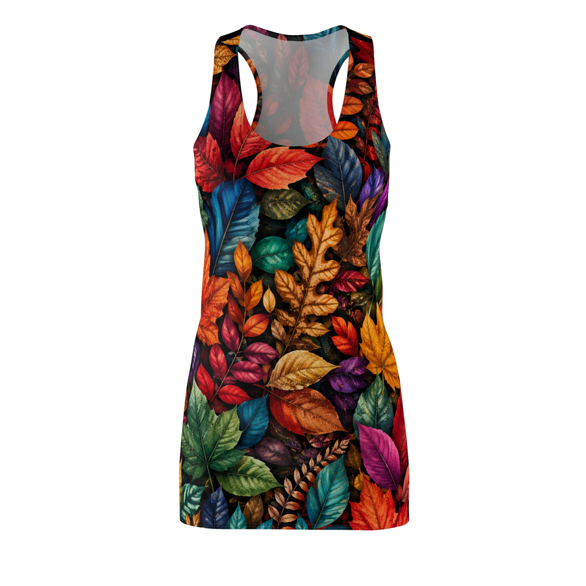 Autumn Jewel Racerback Dress — Colorful Leaf All-Over Print