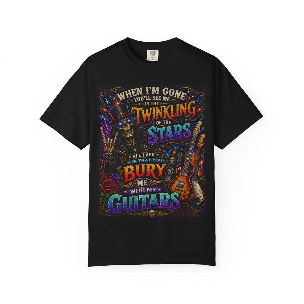 Twinkling of the Stars Bury Me With My Guitars T-shirt | Skeleton Guitar Rock