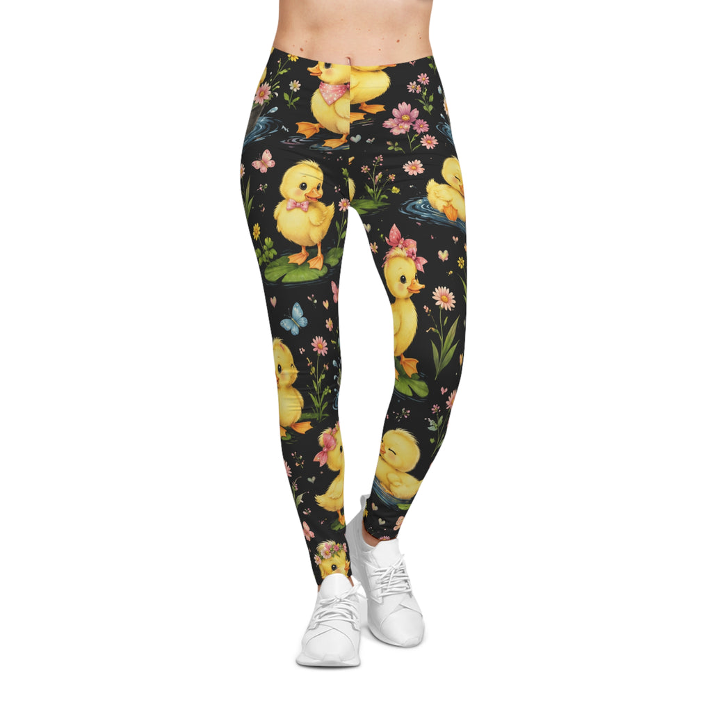 Cute Yellow Duckling Leggings — Women's Spring Easter Floral Leggings