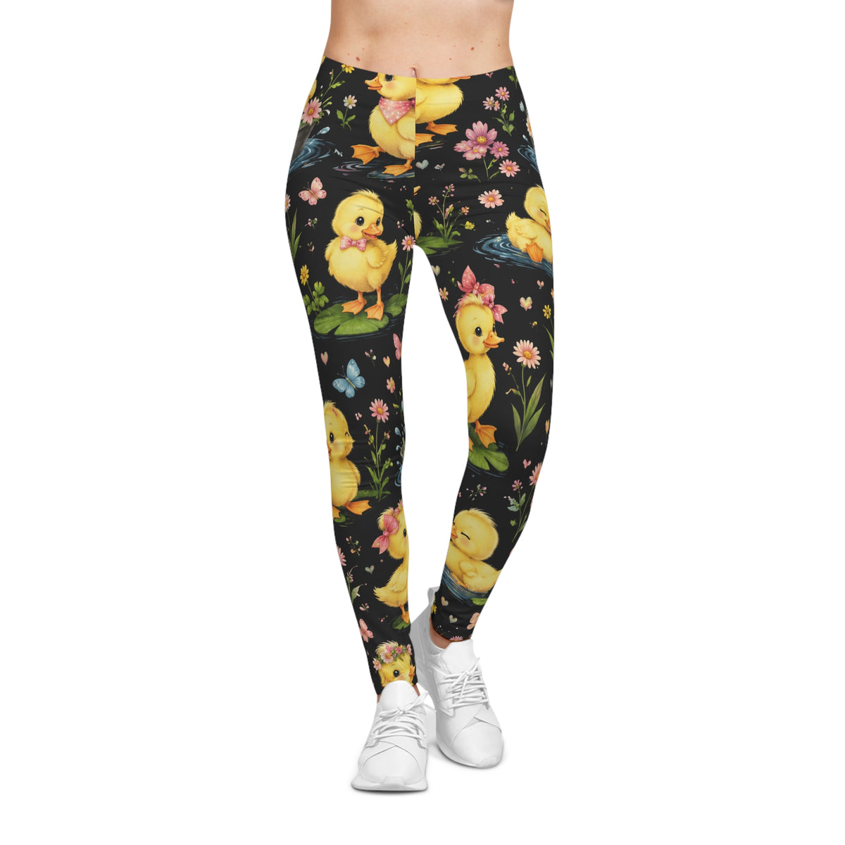 Cute Yellow Duckling Leggings — Women's Spring Easter Floral Leggings