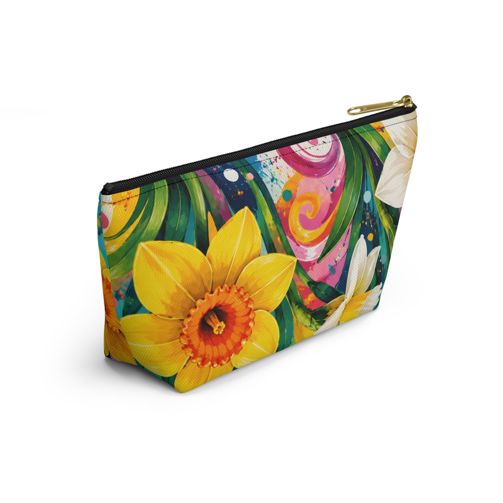 Daffodil Bloom Accessory Pouch — Floral T‑Bottom Makeup Bag