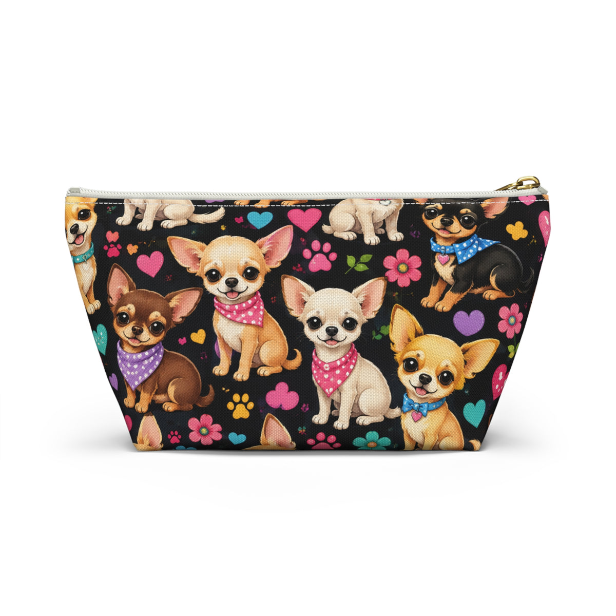 Chihuahua Pattern Accessory Pouch | T-Bottom Cosmetic Bag