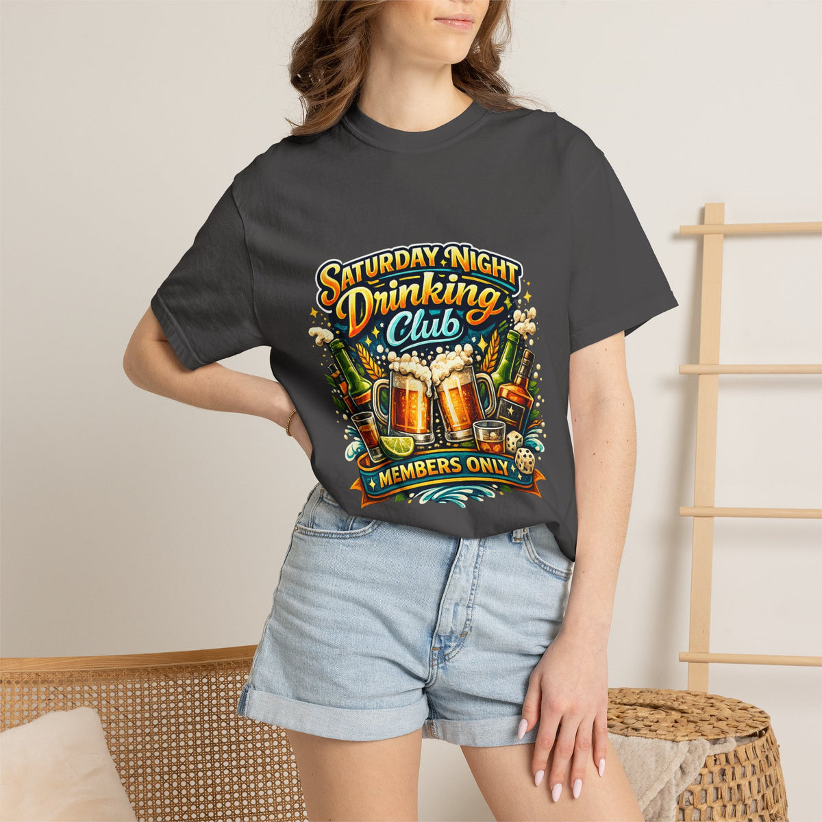 Saturday Night Drinking Club T-shirt | Beer Glasses, Bottles, Members Only