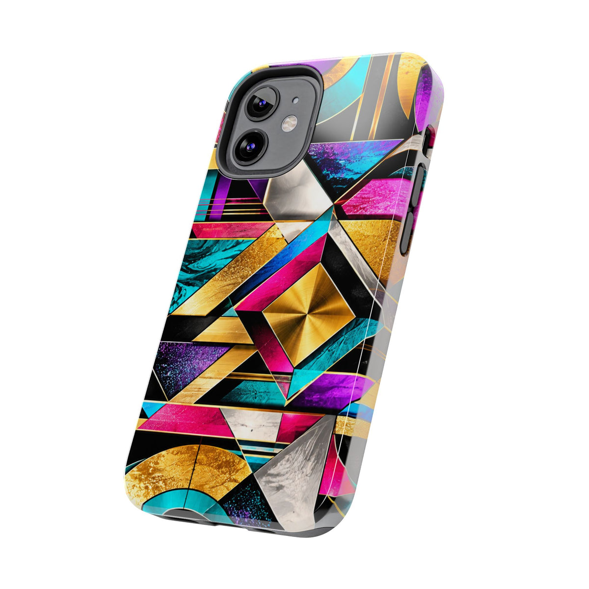 Geometric Art Deco Tough Phone Case — Vibrant Gold, Teal & Magenta Pattern