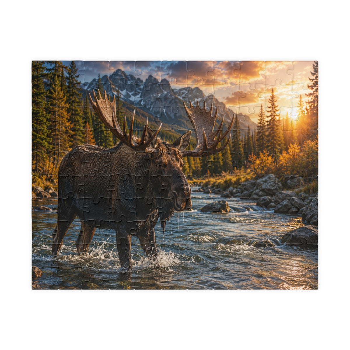 Moose River Sunset Puzzle — Scenic Nature Jigsaw (110–1014 pc)