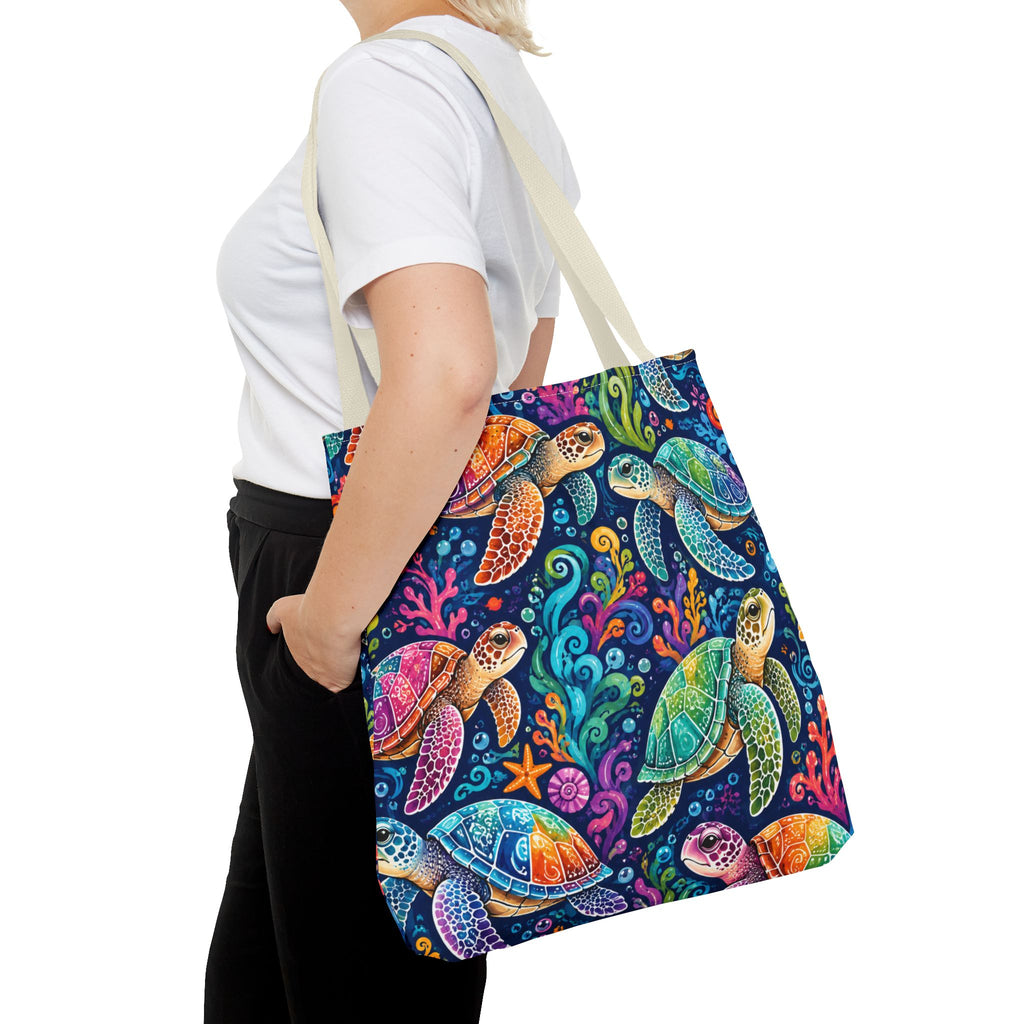 Colorful Sea Turtles Tote Bag — Vibrant Ocean Art Beach Tote
